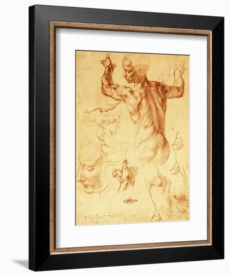 Anatomy Sketches (Libyan Sibyl)-Michelangelo Buonarroti-Framed Giclee Print