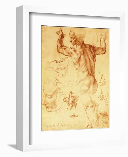 Anatomy Sketches (Libyan Sibyl)-Michelangelo Buonarroti-Framed Giclee Print