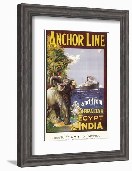 Anchor Line Poster for Ship Travel Between Gibraltar, Egypt and India with an Elephant-null-Framed Photographic Print