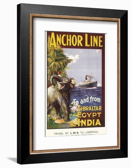 Anchor Line Poster for Ship Travel Between Gibraltar, Egypt and India with an Elephant-null-Framed Photographic Print