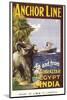 Anchor Line Poster for Ship Travel Between Gibraltar, Egypt and India with an Elephant-null-Mounted Photographic Print