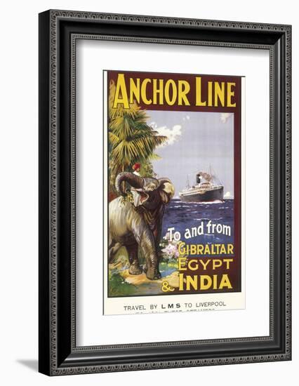 Anchor Line Poster for Ship Travel Between Gibraltar, Egypt and India with an Elephant-null-Framed Photographic Print