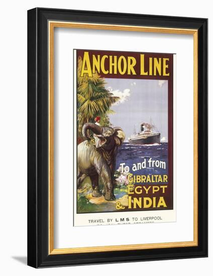 Anchor Line Poster for Ship Travel Between Gibraltar, Egypt and India with an Elephant-null-Framed Photographic Print