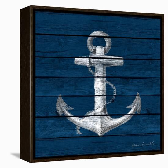 Anchor on Blue Wood-Lanie Loreth-Framed Stretched Canvas