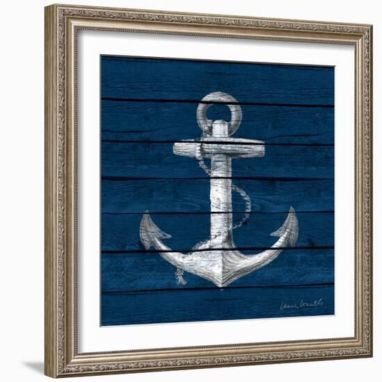 Anchor on Blue Wood-Lanie Loreth-Framed Art Print