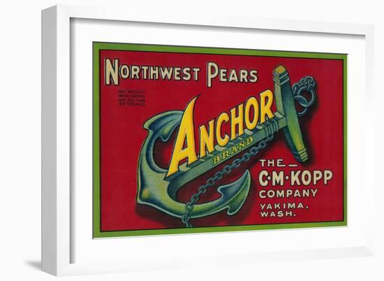 Anchor Pear Crate Label - Yakima, WA-Lantern Press-Framed Art Print