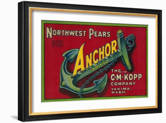 Anchor Pear Crate Label - Yakima, WA-Lantern Press-Framed Art Print