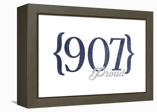 Anchorage, Alaska - 907 Area Code (Blue)-Lantern Press-Framed Stretched Canvas