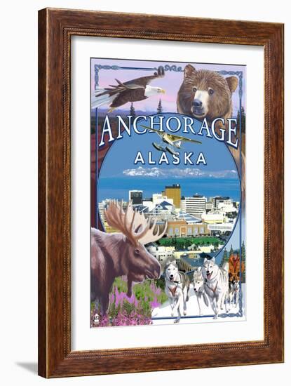 Anchorage, Alaska Views-Lantern Press-Framed Art Print