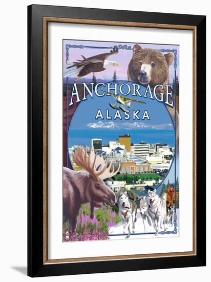 Anchorage, Alaska Views-Lantern Press-Framed Art Print