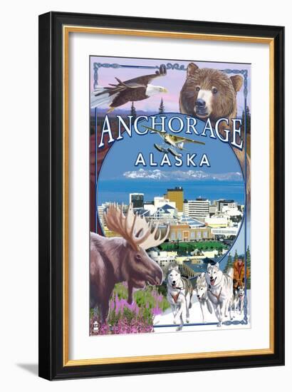 Anchorage, Alaska Views-Lantern Press-Framed Art Print