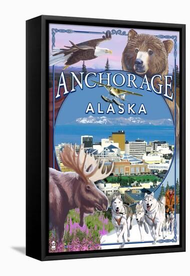 Anchorage, Alaska Views-Lantern Press-Framed Stretched Canvas