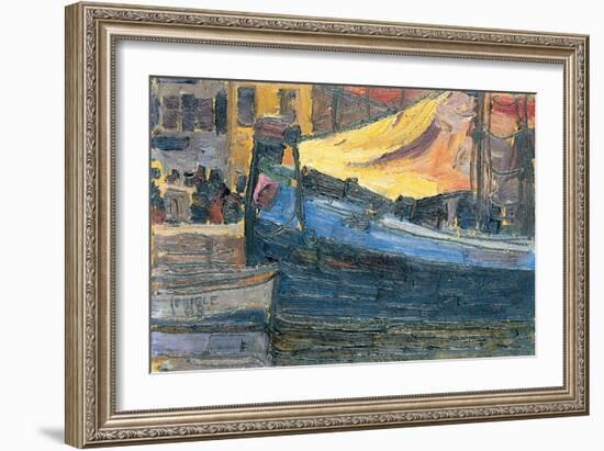 Anchored Boats with a House Wall in the Background, 1908-Egon Schiele-Framed Giclee Print