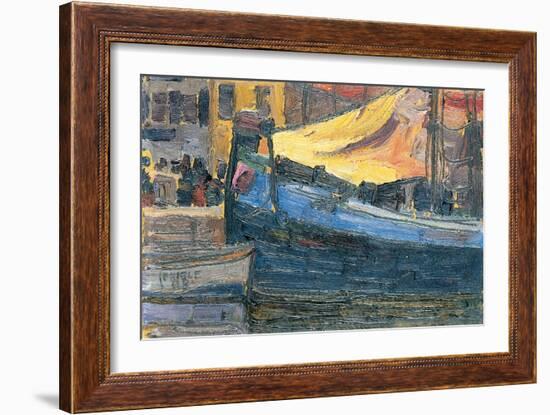 Anchored Boats with a House Wall in the Background, 1908-Egon Schiele-Framed Giclee Print