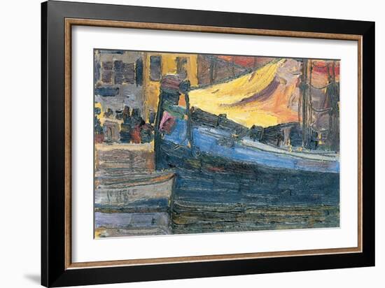 Anchored Boats with a House Wall in the Background, 1908-Egon Schiele-Framed Giclee Print