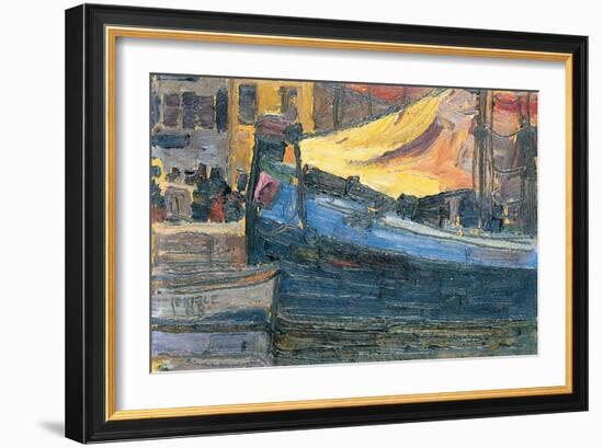 Anchored Boats with a House Wall in the Background, 1908-Egon Schiele-Framed Giclee Print