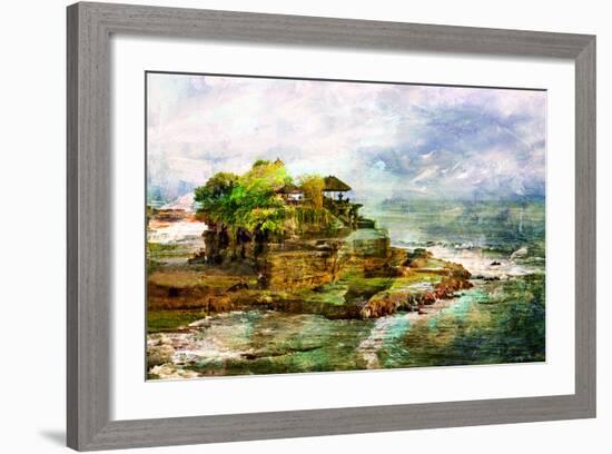 Ancient Balinese Temple - Picture In Painting Style-Maugli-l-Framed Art Print