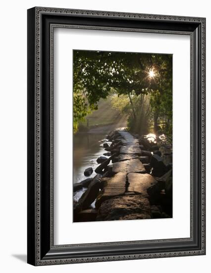 Ancient Clapper Bridge Tarr Steps Spanning the River Barle in Exmoor, Somerset, England-Adam Burton-Framed Photographic Print