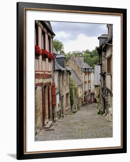 Ancient Cobbled Street and Houses, Rue Du Petit Fort, Dinan, Cotes-D'Armor, Brittany-Peter Richardson-Framed Photographic Print