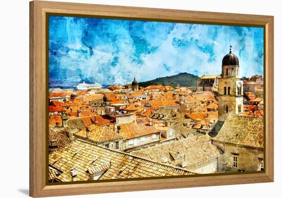 Ancient Dubrovnik -Artwork In Painting Style-Maugli-l-Framed Stretched Canvas