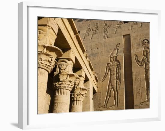 Ancient Egyptian hieroglyphics at ruins in Aswan-Franz-Marc Frei-Framed Photographic Print