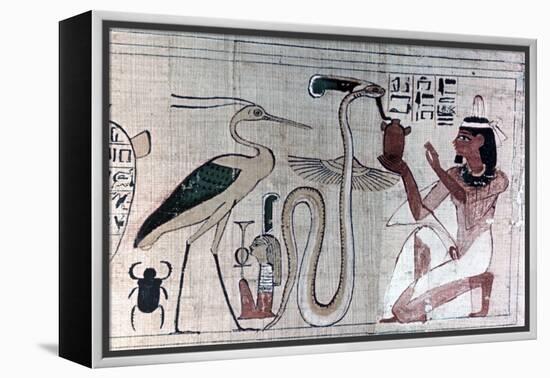 Ancient Egyptian papyrus of death kneeling before a snake. Artist: Unknown-Unknown-Framed Premier Image Canvas