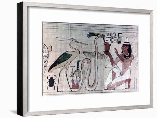 Ancient Egyptian papyrus of death kneeling before a snake. Artist: Unknown-Unknown-Framed Giclee Print