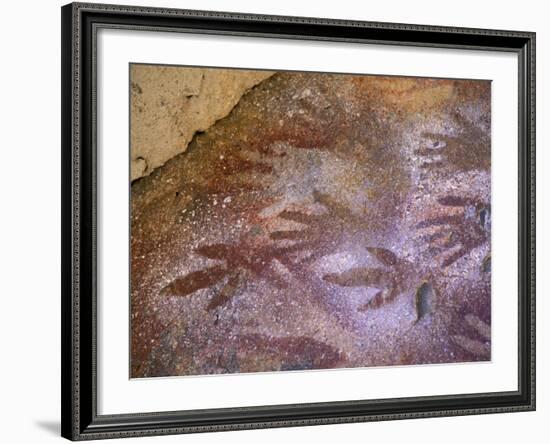 Ancient Hand and Rhea Print Paintings, Cave of the Hands, Santa Cruz Province, Patagonia, Argentina-Lin Alder-Framed Photographic Print