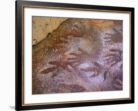 Ancient Hand and Rhea Print Paintings, Cave of the Hands, Santa Cruz Province, Patagonia, Argentina-Lin Alder-Framed Photographic Print