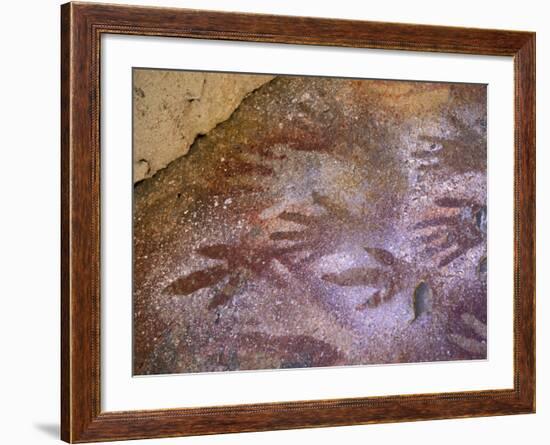 Ancient Hand and Rhea Print Paintings, Cave of the Hands, Santa Cruz Province, Patagonia, Argentina-Lin Alder-Framed Photographic Print