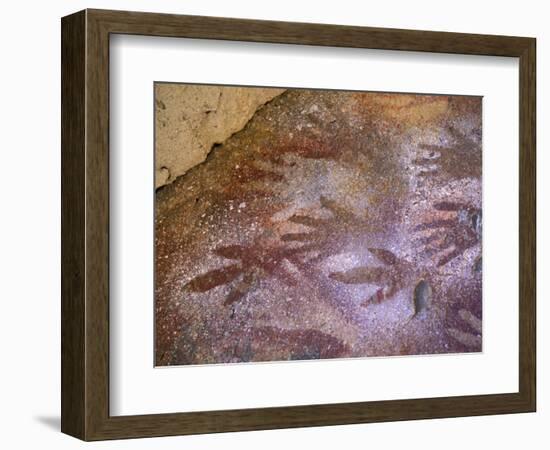 Ancient Hand and Rhea Print Paintings, Cave of the Hands, Santa Cruz Province, Patagonia, Argentina-Lin Alder-Framed Photographic Print