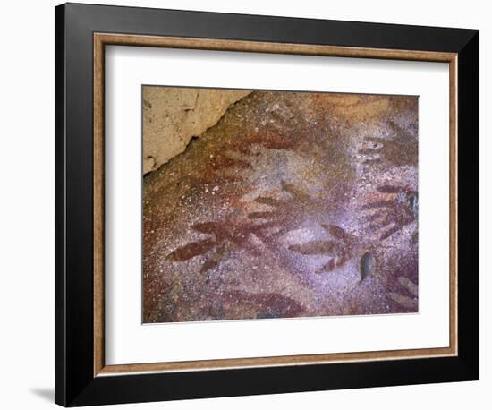 Ancient Hand and Rhea Print Paintings, Cave of the Hands, Santa Cruz Province, Patagonia, Argentina-Lin Alder-Framed Photographic Print