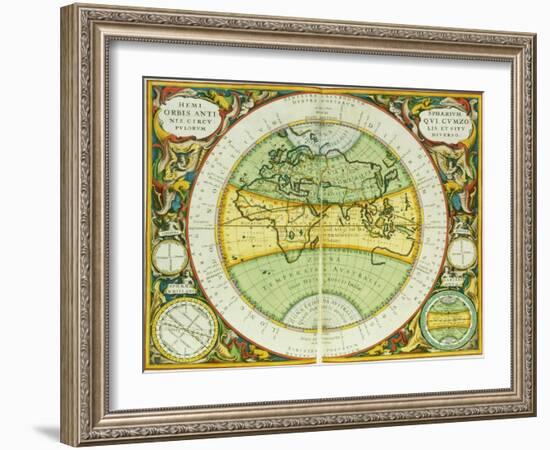 Ancient Hemispheres of the World, Plate 94 from the Celestial Atlas, or the Harmony of the Universe-Andreas Cellarius-Framed Giclee Print