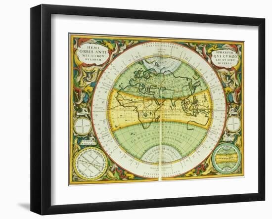 Ancient Hemispheres of the World, Plate 94 from the Celestial Atlas, or the Harmony of the Universe-Andreas Cellarius-Framed Giclee Print