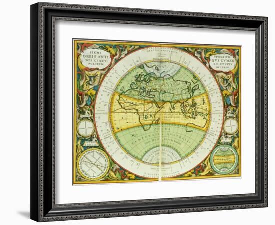 Ancient Hemispheres of the World, Plate 94 from the Celestial Atlas, or the Harmony of the Universe-Andreas Cellarius-Framed Giclee Print