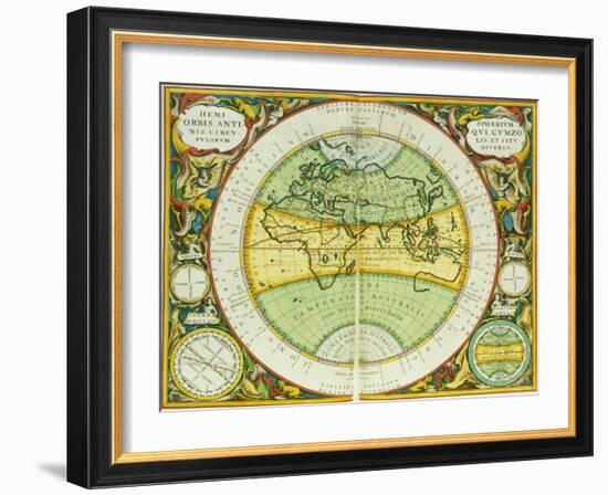 Ancient Hemispheres of the World, Plate 94 from the Celestial Atlas, or the Harmony of the Universe-Andreas Cellarius-Framed Giclee Print