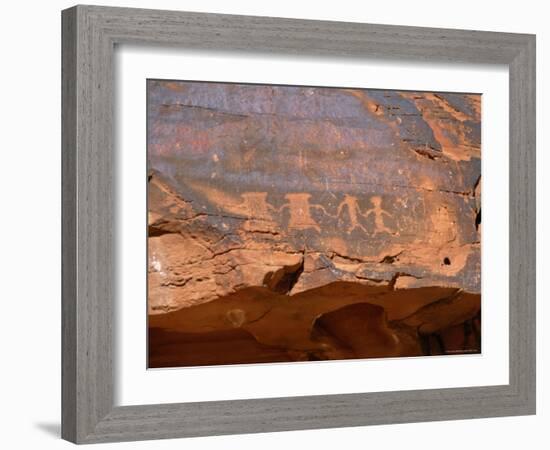 Ancient Indian Carvings Drawn Between 300Bc and 1150 Ad, Petroglyph Canyon, Nevada, USA-Amanda Hall-Framed Photographic Print