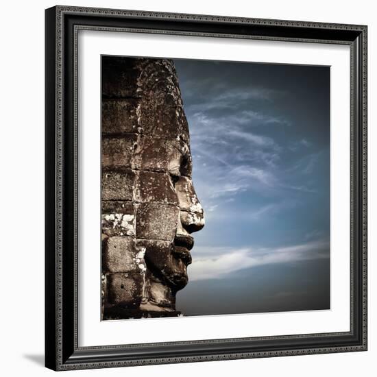 Ancient Khmer Architecture. Huge Carved Buddha Faces of Bayon Temple at Angkor Wat Complex, Siem Re-Perfect Lazybones-Framed Photographic Print