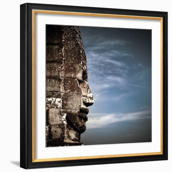 Ancient Khmer Architecture. Huge Carved Buddha Faces of Bayon Temple at Angkor Wat Complex, Siem Re-Perfect Lazybones-Framed Photographic Print