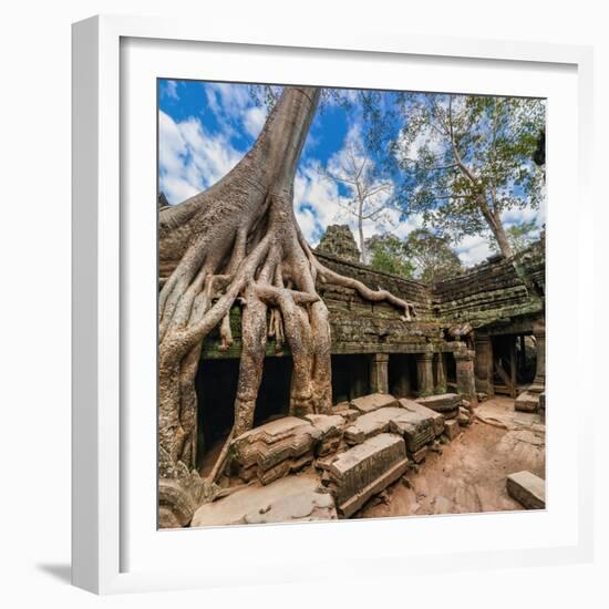 Ancient Khmer Architecture. Ta Prohm Temple with Giant Banyan Tree at Angkor Wat Complex, Siem Reap-Im Perfect Lazybones-Framed Photographic Print