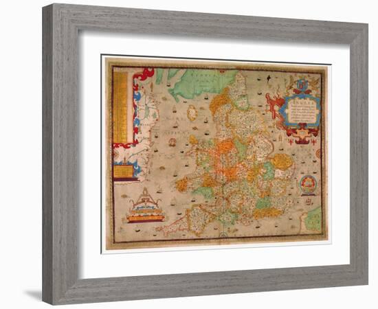 Ancient Map of England 1579-Christopher Saxton-Framed Giclee Print