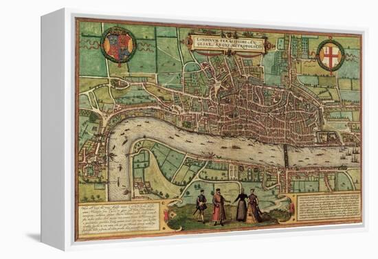 Ancient Map of London 1572-null-Framed Premier Image Canvas