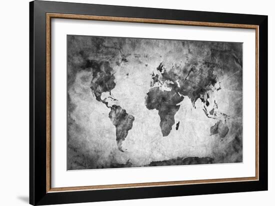 Ancient, Old World Map. Pencil Sketch, Grunge, Vintage Background Texture. Black and White-Michal Bednarek-Framed Photographic Print