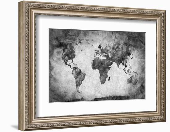 Ancient, Old World Map. Pencil Sketch, Grunge, Vintage Background Texture. Black and White-Michal Bednarek-Framed Photographic Print