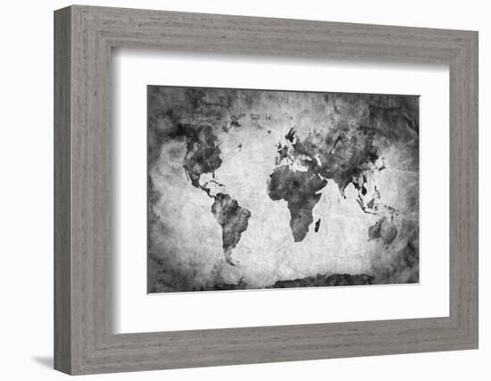 Ancient, Old World Map. Pencil Sketch, Grunge, Vintage Background Texture. Black and White-Michal Bednarek-Framed Photographic Print