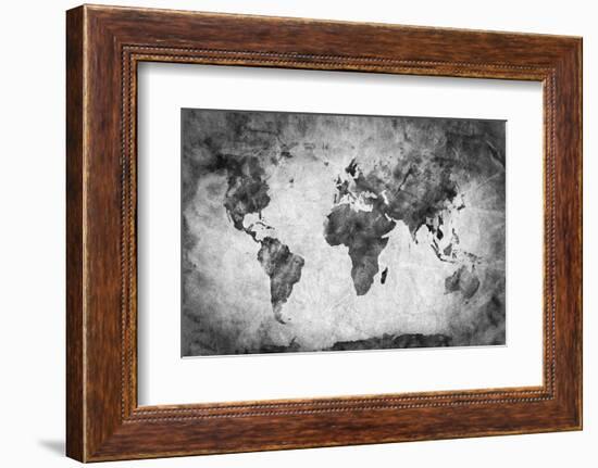 Ancient, Old World Map. Pencil Sketch, Grunge, Vintage Background Texture. Black and White-Michal Bednarek-Framed Photographic Print