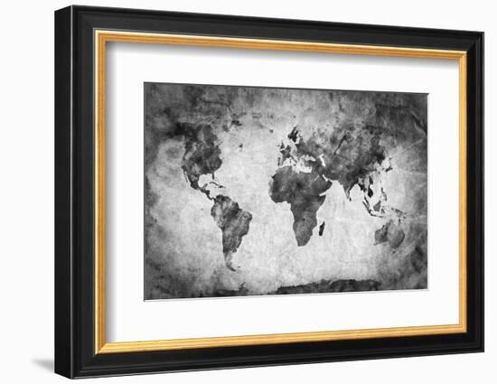 Ancient, Old World Map. Pencil Sketch, Grunge, Vintage Background Texture. Black and White-Michal Bednarek-Framed Photographic Print