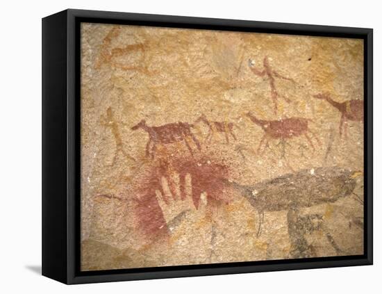 Ancient Paintings in Cave of the Hands, Santa Cruz Province, Patagonia, Argentina-Lin Alder-Framed Premier Image Canvas