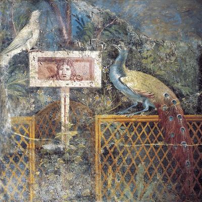 Ancient Roman Fresco with Birds and Tragic Theatre Mask Giclee Print ...