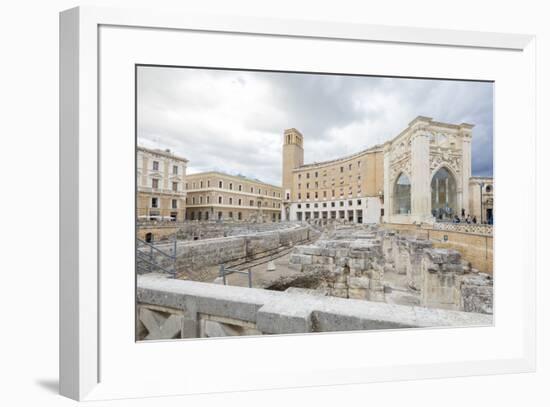 Ancient Roman ruins and historical buildings in the old town, Lecce, Apulia, Italy, Europe-Roberto Moiola-Framed Photographic Print